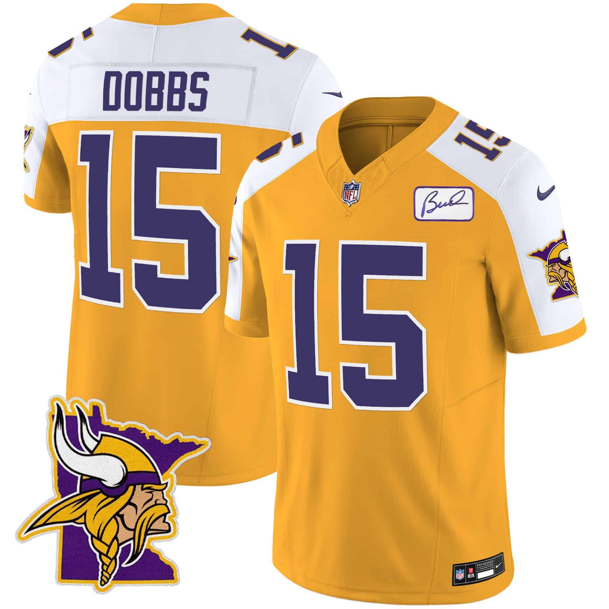 Men Minnesota Vikings #15 Dobbs Yellow 2024 Nike Patch Classic Limited NFL Jersey->indianapolis colts->NFL Jersey